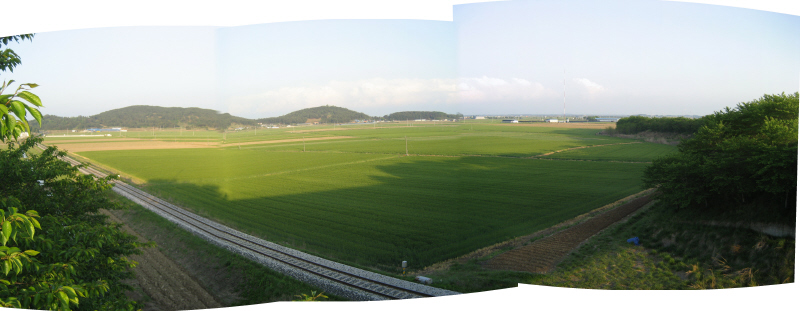 Photo 6. Cropland and low hills north of ManGyeong River (만경강).